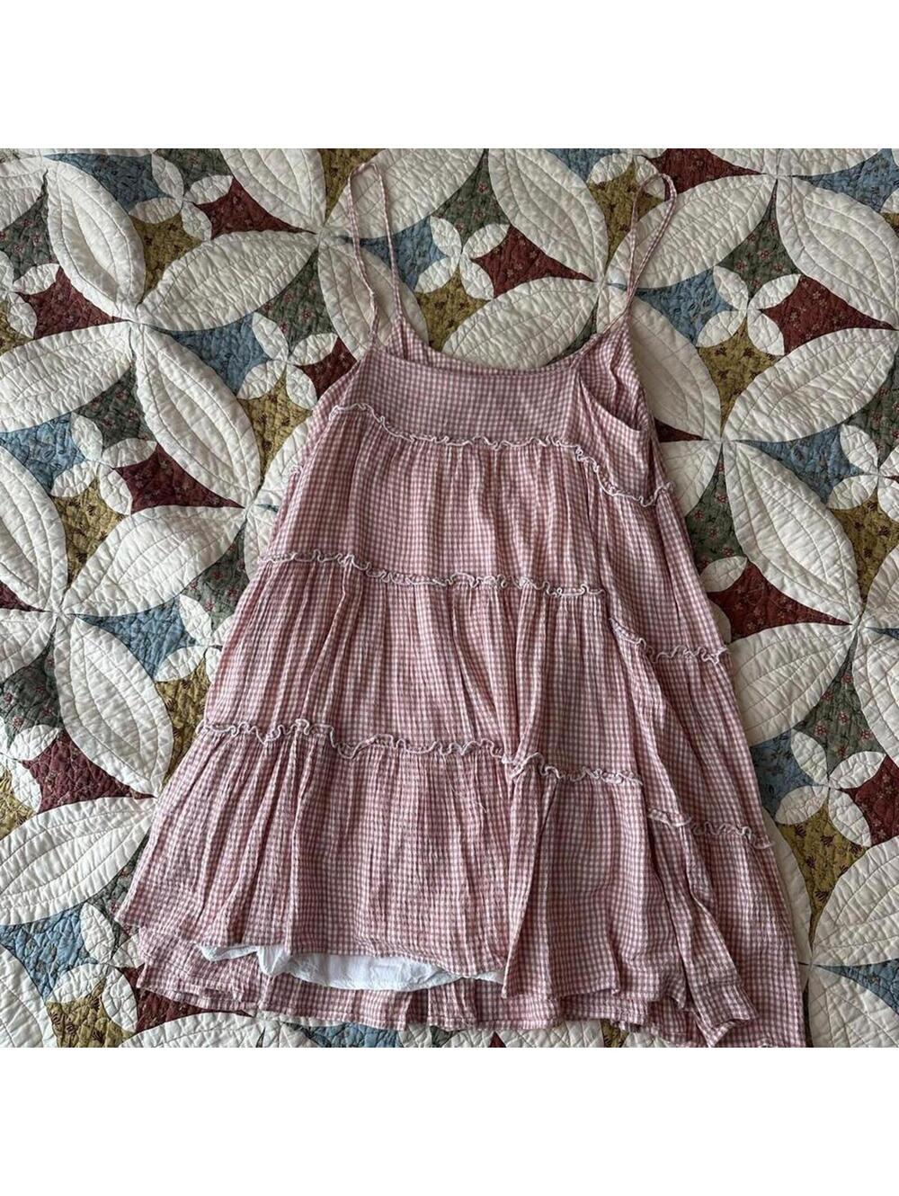Z SUPPLY CARINA GINGHAM MINI DRESS orange size S babydoll swing summer - Picture 6 of 7